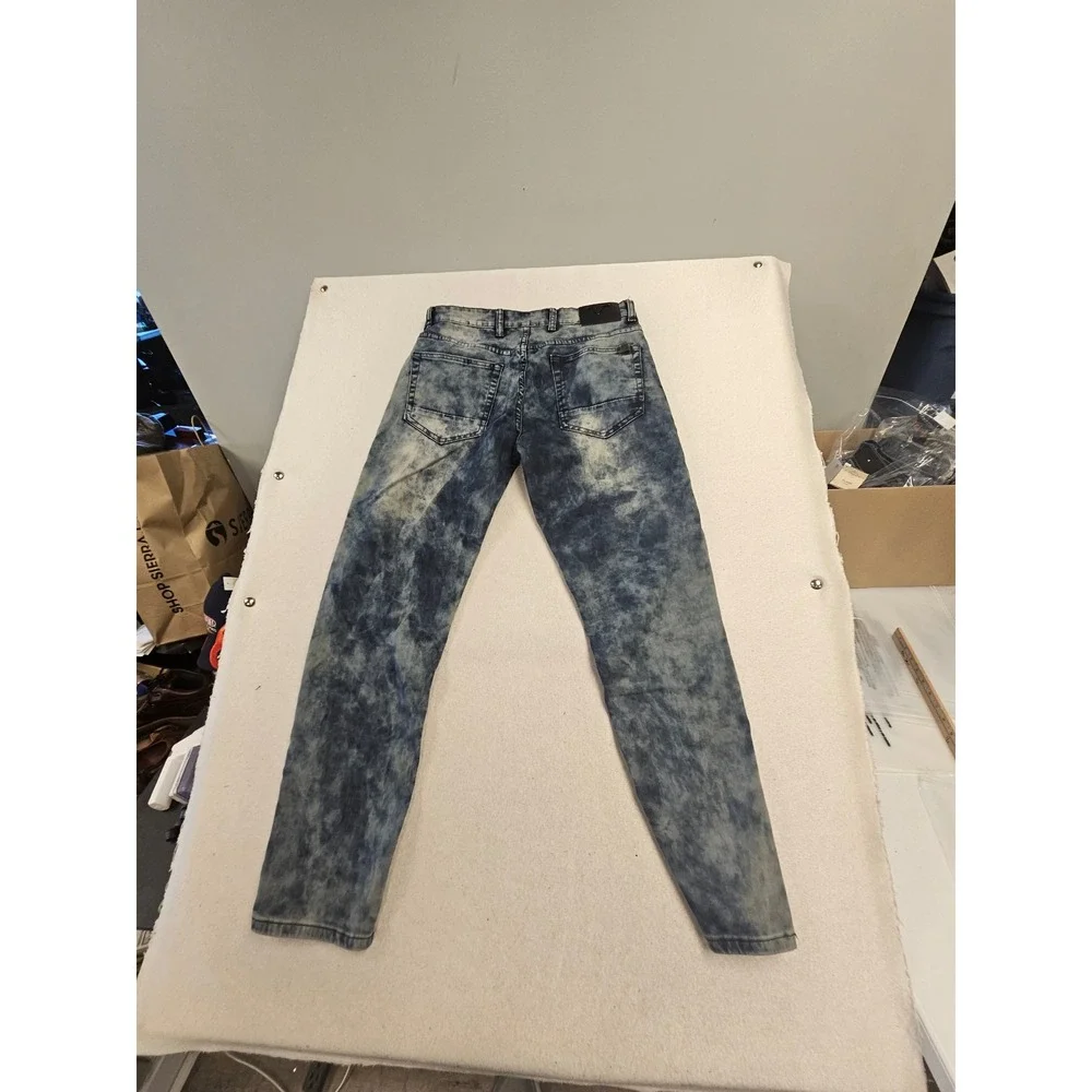 V19.69 Italia Milano Mens Moto‎ Biker Jeans Acid Wash Blue Slim Fit W32 L30